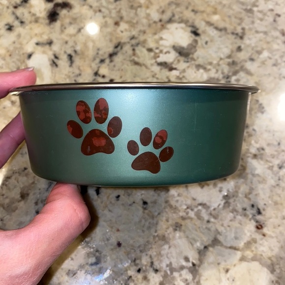 Other - Sage Green pet food water bowl with Brown paw prints 🐾​​